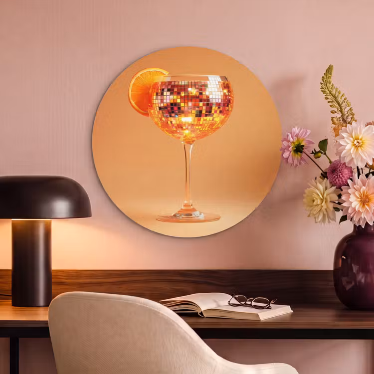 Akoestisch schilderij rond - Drank - Oranje - Glitter - Disco — 2