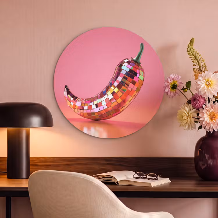 Akoestisch schilderij rond - Peper - Disco - Rood - Glitter — 2