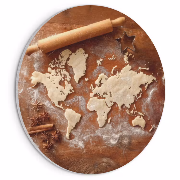 Akoestisch schilderij rond - Wereldkaart - Koekjesdeeg - Warme baksfeer — 1
