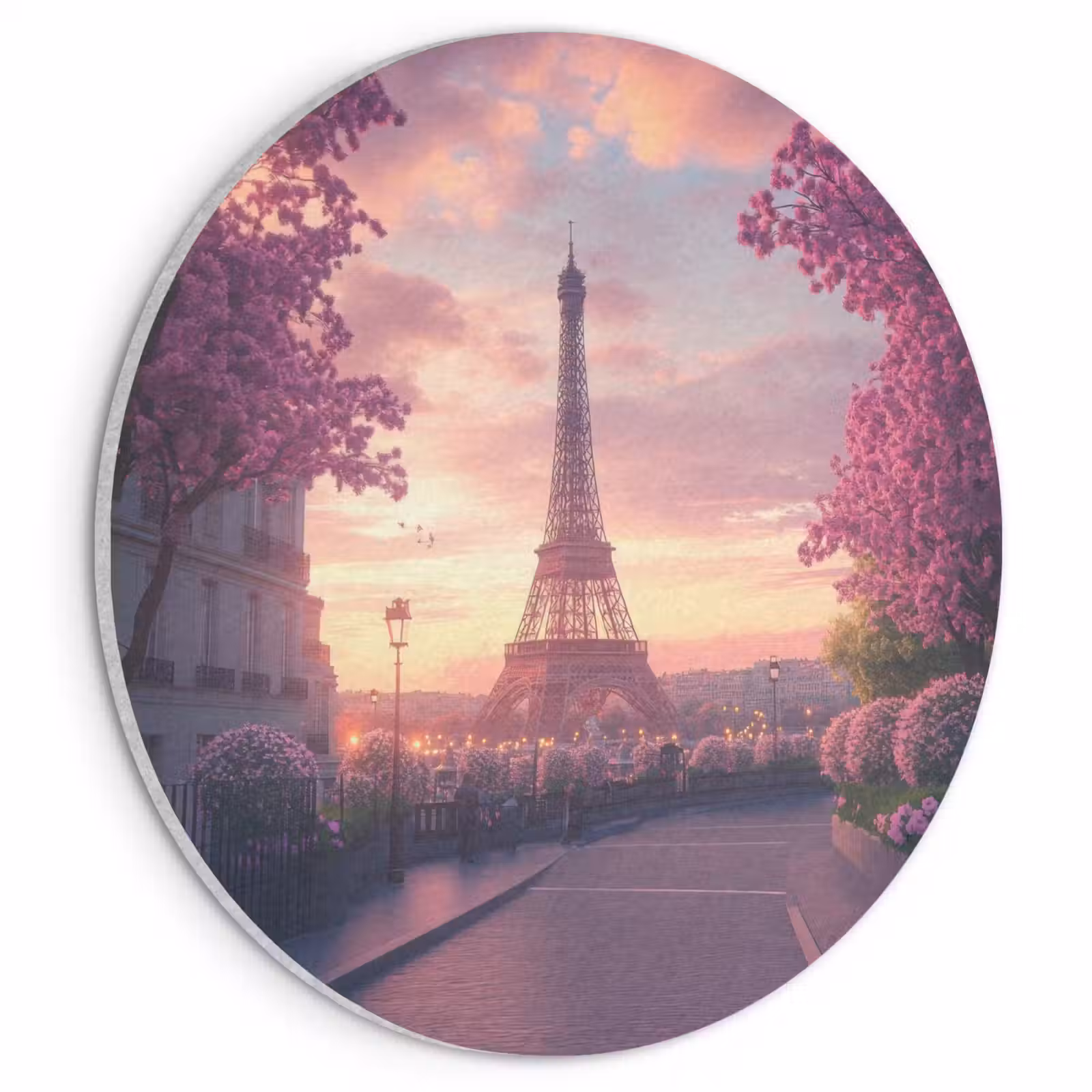 Akoestisch schilderij rond - Eiffeltoren - Parijs - Roze — 1
