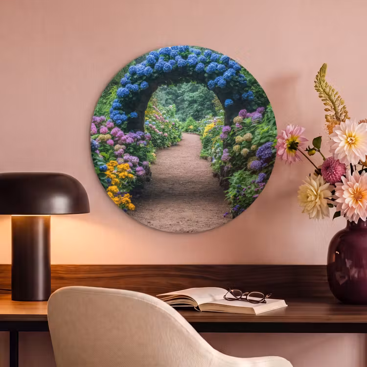 Akoestisch schilderij rond - Doorkijk - Bloemen - Hortensia - Pad — 2