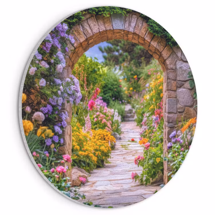 Akoestisch schilderij rond - Doorkijk - Bloemen - Pad - Natuur — 1