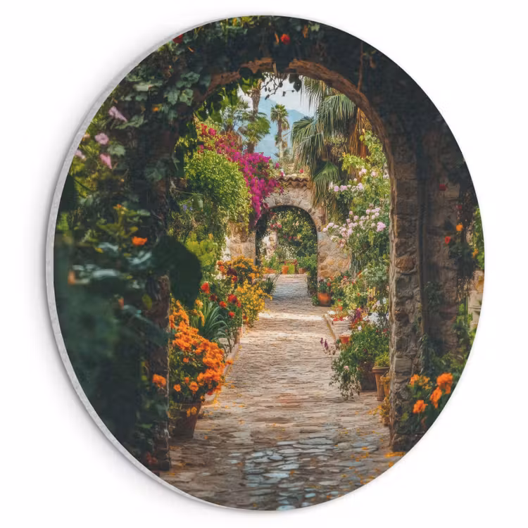 Akoestisch schilderij rond - Doorkijk - Bloemen - Poort - Stenen — 1