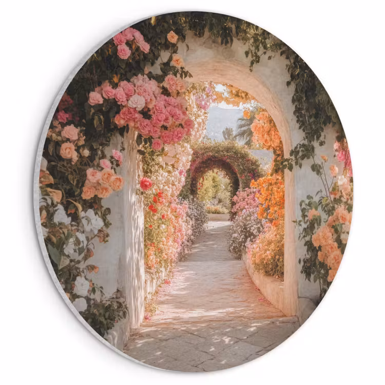 Akoestisch schilderij rond - Doorkijk - Boog - Bloemen - Pastel — 1