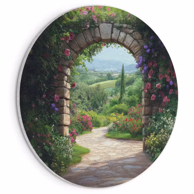 Akoestisch schilderij rond - Doorkijk - Landschap - Bloemen - Pad - Uitzicht — 1