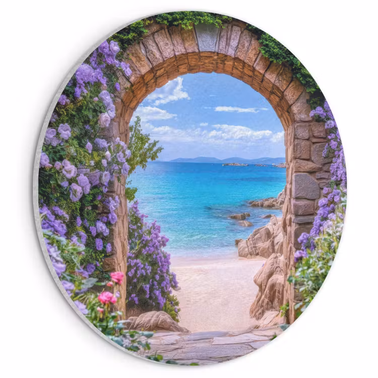 Akoestisch schilderij rond - Doorkijk - Poort - Zee - Strand - Rotsen — 1