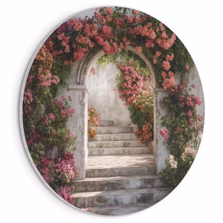 Akoestisch schilderij rond - Doorkijk - Rozen - Vintage - Poort — 1