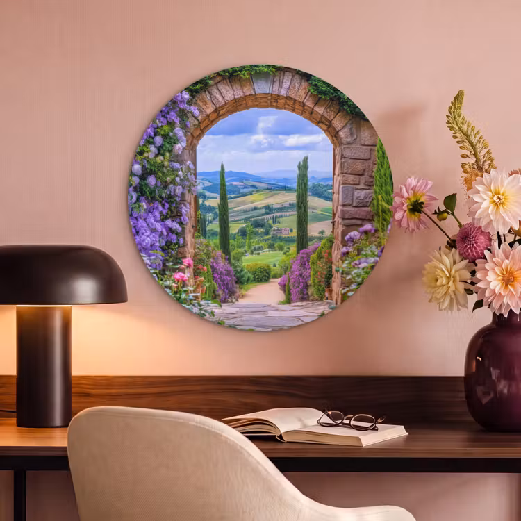 Akoestisch schilderij rond - Doorkijk - Toscane - Landschap - Poort — 2