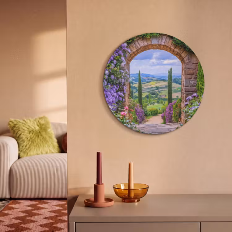 Akoestisch schilderij rond - Doorkijk - Toscane - Landschap - Poort — 3