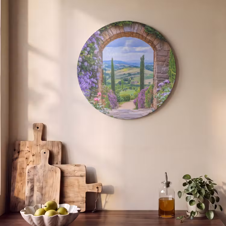 Akoestisch schilderij rond - Doorkijk - Toscane - Landschap - Poort — 4