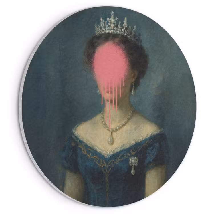Akoestisch schilderij rond - Kroon - Roze druipend verf - Portret — 1
