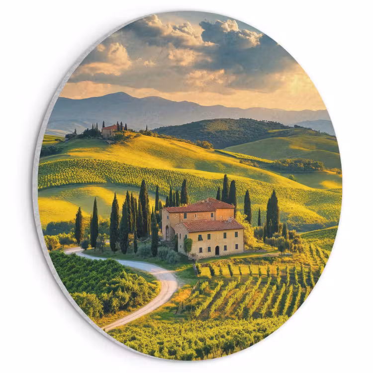 Akoestisch schilderij rond - Toscane - Landschap - Wijngaarden — 1