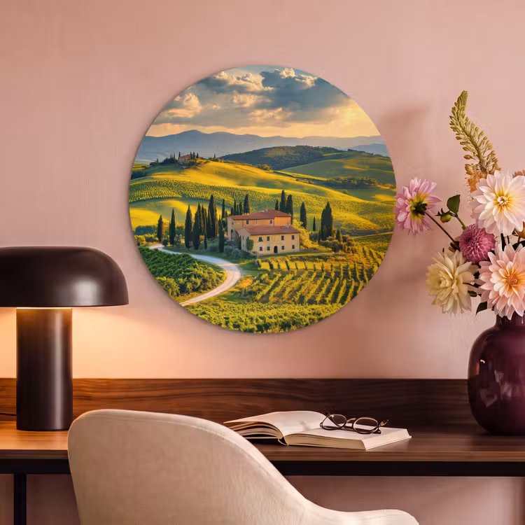 Akoestisch schilderij rond - Toscane - Landschap - Wijngaarden — 2