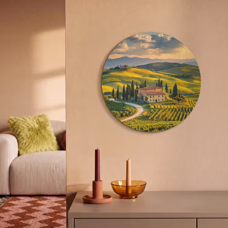 Akoestisch schilderij rond - Toscane - Landschap - Wijngaarden — 3