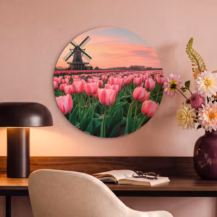 Akoestisch schilderij rond - Tulpen - Molen - Nederland — 2