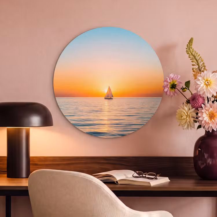 Akoestisch schilderij rond - Zee - Zeilboot - Zonsondergang — 2