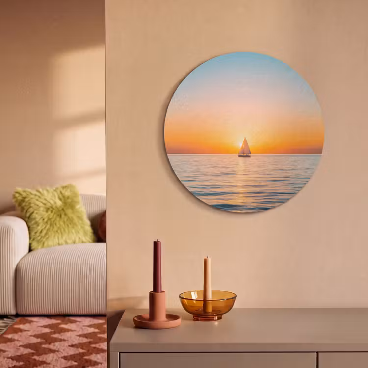 Akoestisch schilderij rond - Zee - Zeilboot - Zonsondergang — 3