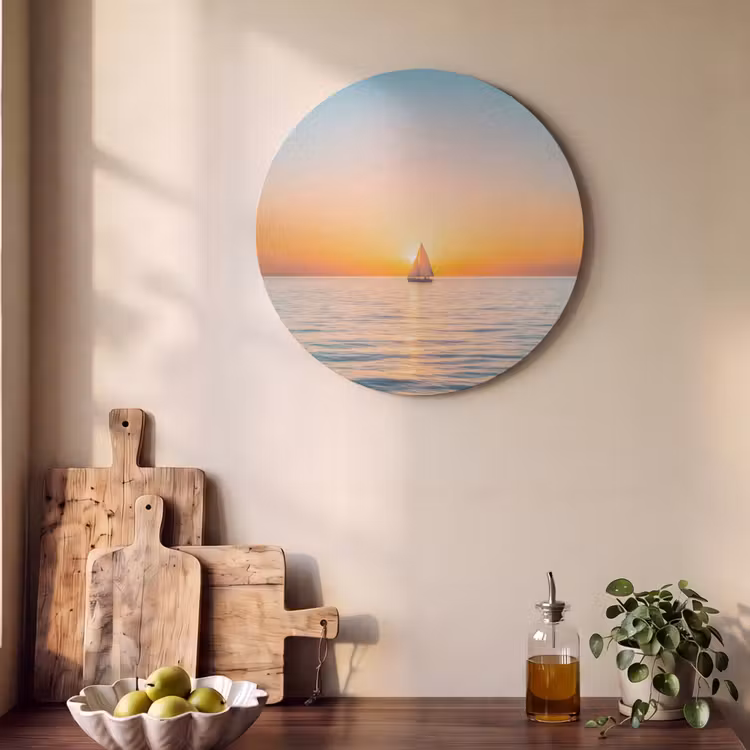 Akoestisch schilderij rond - Zee - Zeilboot - Zonsondergang — 4