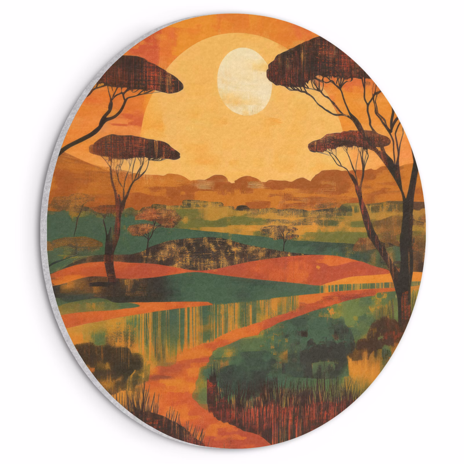 Akoestisch schilderij rond - Landschap - Afrikaans - Zon — 1