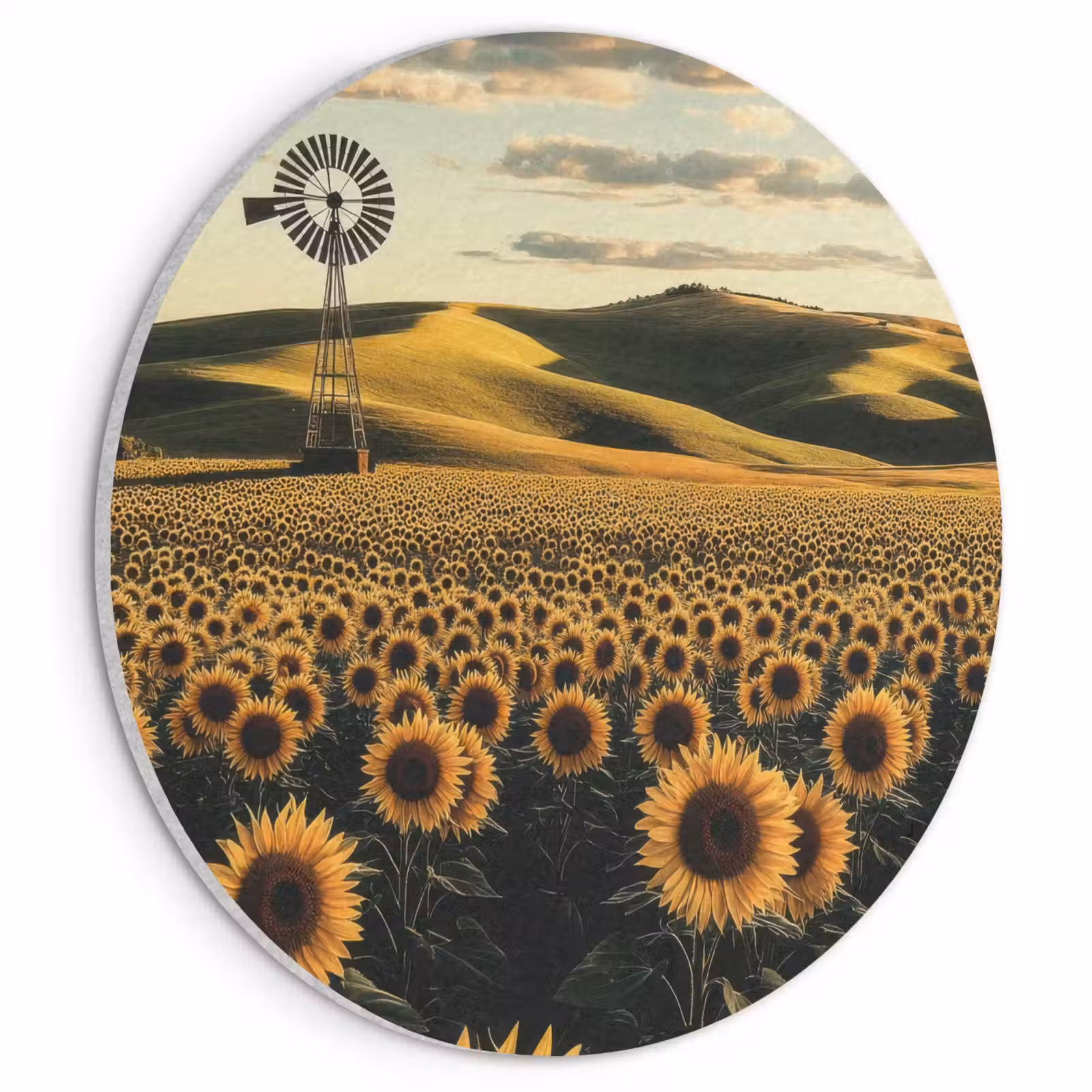 Akoestisch schilderij rond - Zonnebloem - Veld - Windmolen — 1