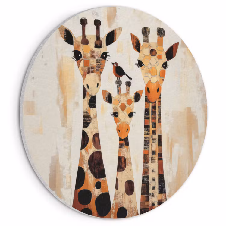 Akoestisch schilderij rond - Giraffen - Cartoon - Crème — 1