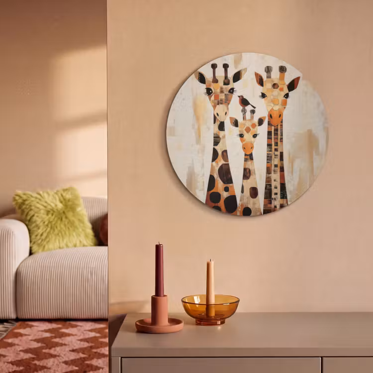 Akoestisch schilderij rond - Giraffen - Cartoon - Crème — 3