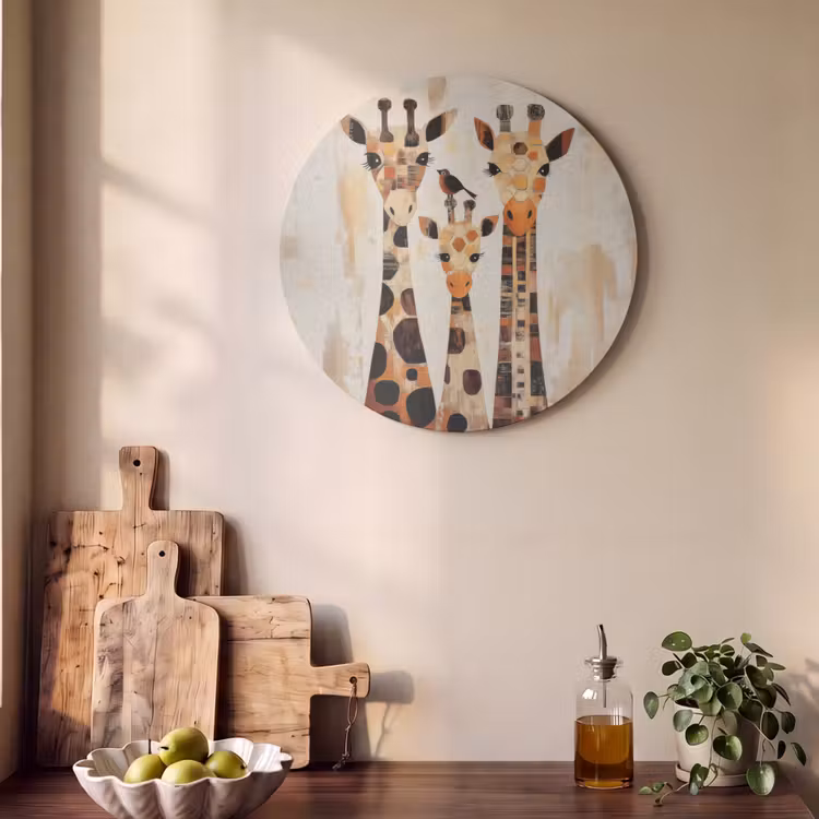Akoestisch schilderij rond - Giraffen - Cartoon - Crème — 4