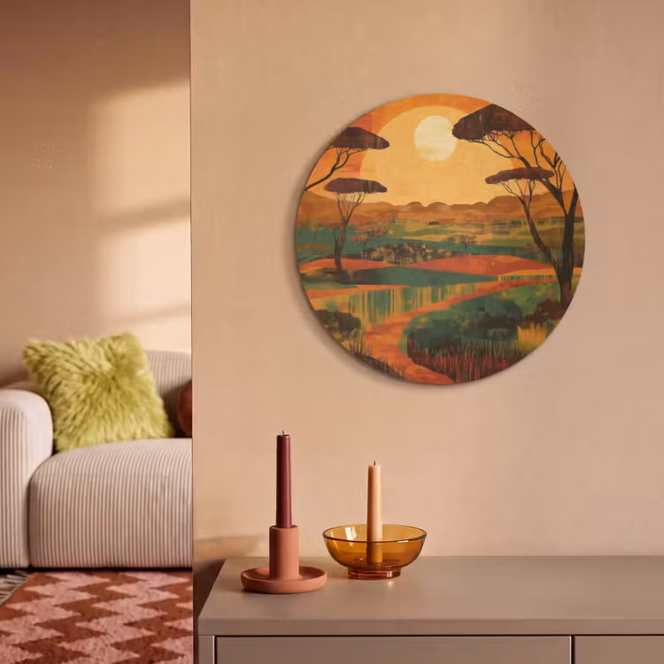 Akoestisch schilderij rond - Landschap - Afrikaans - Zon — 3