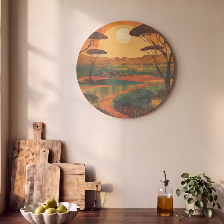 Akoestisch schilderij rond - Landschap - Afrikaans - Zon — 4