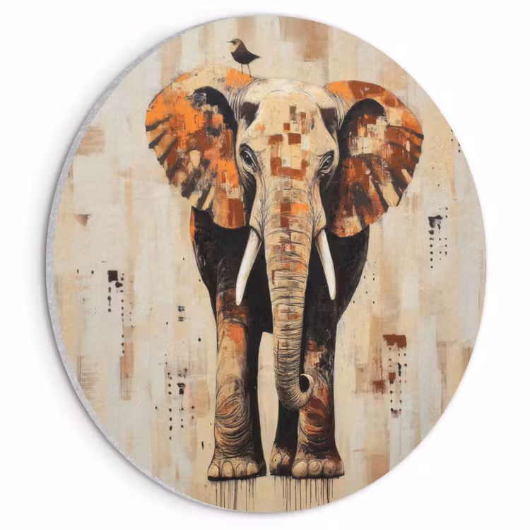 Akoestisch schilderij rond - Olifant - Slurf - Mozaïek - Abstract — 1