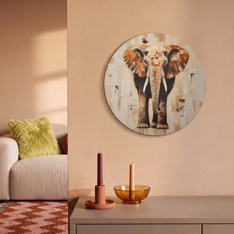 Akoestisch schilderij rond - Olifant - Slurf - Mozaïek - Abstract — 3