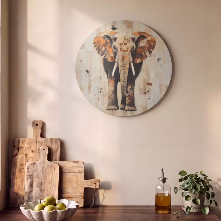 Akoestisch schilderij rond - Olifant - Slurf - Mozaïek - Abstract — 4