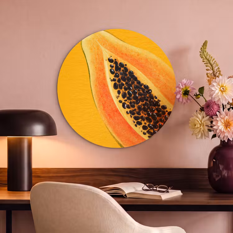 Akoestisch schilderij rond - Papaja - Oranje - Topisch — 2