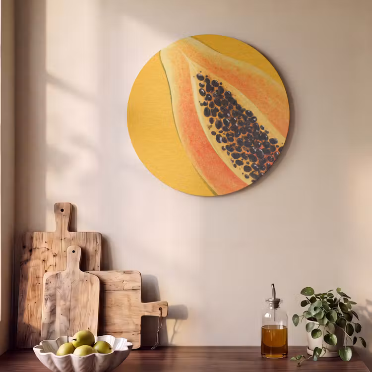 Akoestisch schilderij rond - Papaja - Oranje - Topisch — 4