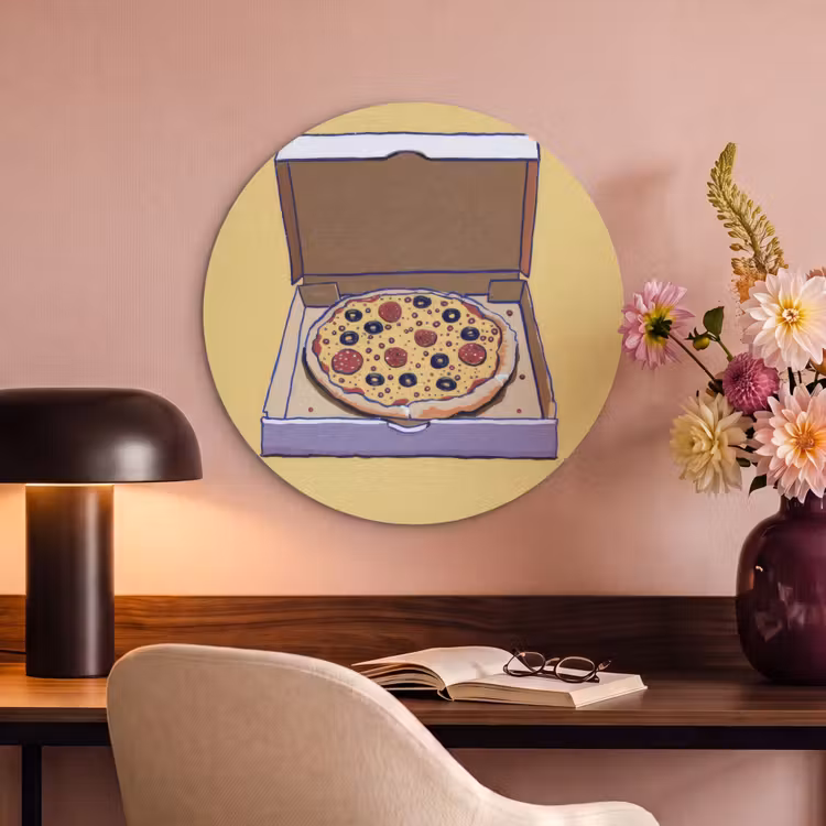 Akoestisch schilderij rond - Pizza - Doos - Salami - Illustratie — 2