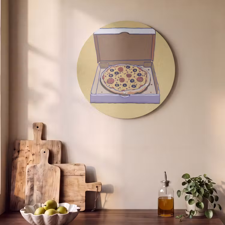Akoestisch schilderij rond - Pizza - Doos - Salami - Illustratie — 4
