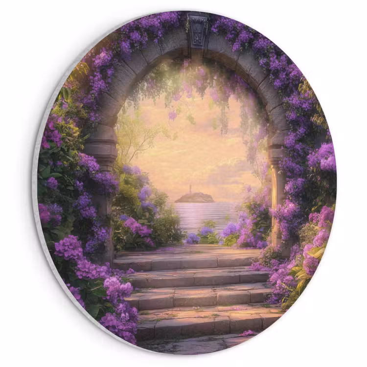 Akoestisch schilderij rond - Poort - Paars - Bloemen — 1