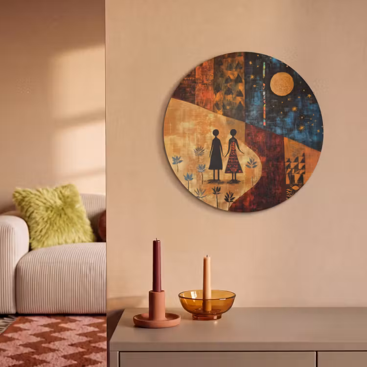 Akoestisch schilderij rond - Silhouetten - Abstract - Zon - Maan — 3