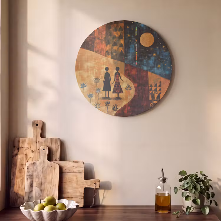 Akoestisch schilderij rond - Silhouetten - Abstract - Zon - Maan — 4