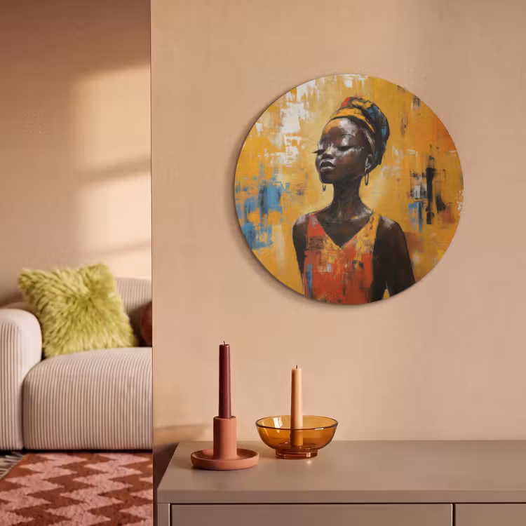 Akoestisch schilderij rond - Vrouw - Ogen - Penseelstreken - Geel — 3
