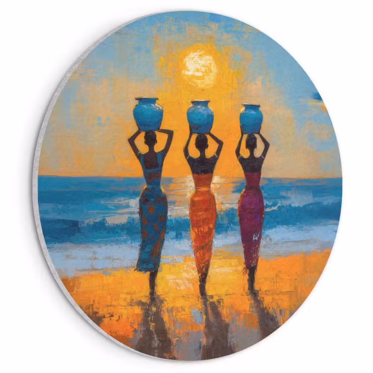 Akoestisch schilderij rond - Vrouwen - Strand - Zondsondergang — 1