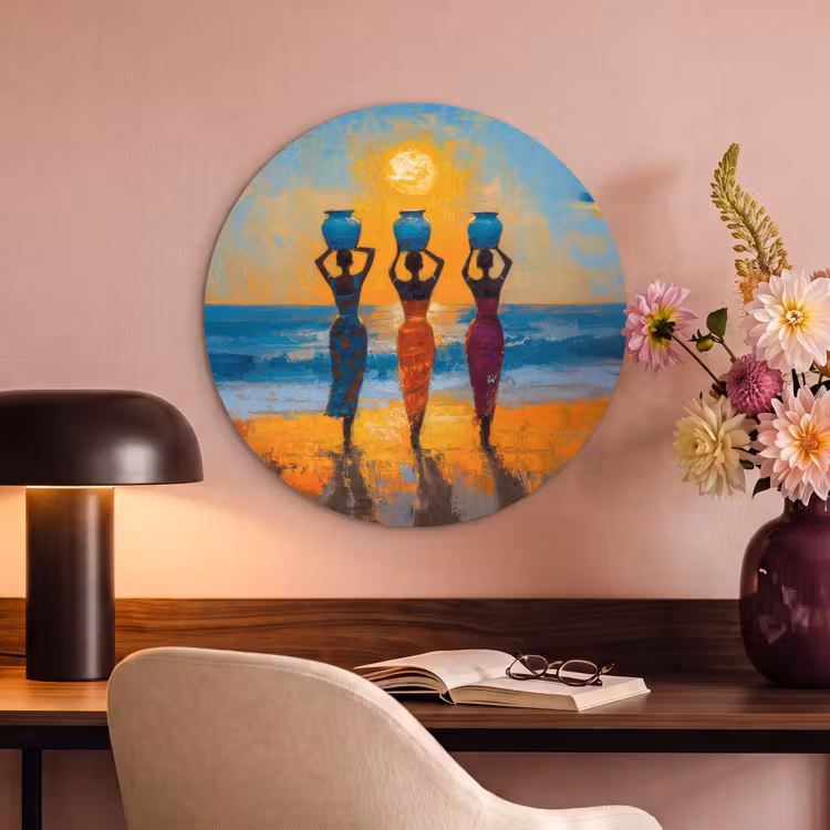 Akoestisch schilderij rond - Vrouwen - Strand - Zondsondergang — 2