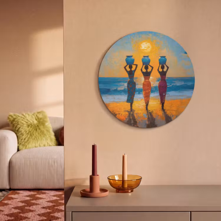Akoestisch schilderij rond - Vrouwen - Strand - Zondsondergang — 3