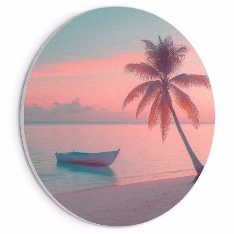 Akoestisch schilderij rond - Zee - Boot - Zonsondergang — 1
