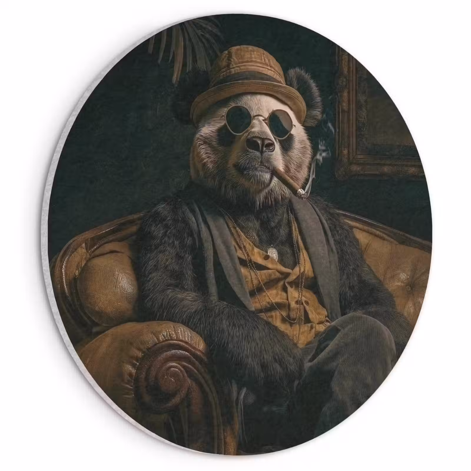 Akoestisch schilderij rond - Panda - Hoed - Bril - Pak — 1
