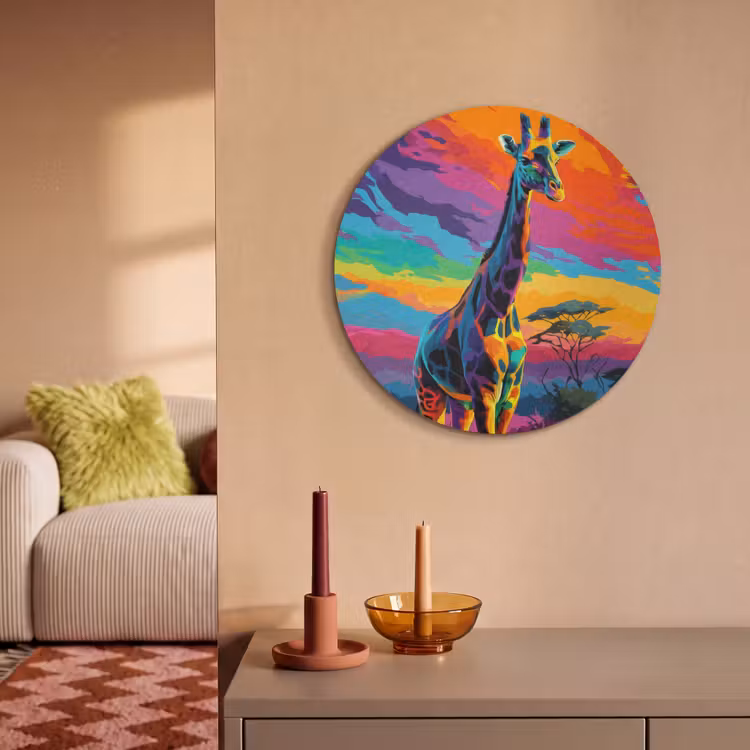 Akoestisch schilderij rond - Giraffe - Savanna - Lucht - Gekleurd — 3
