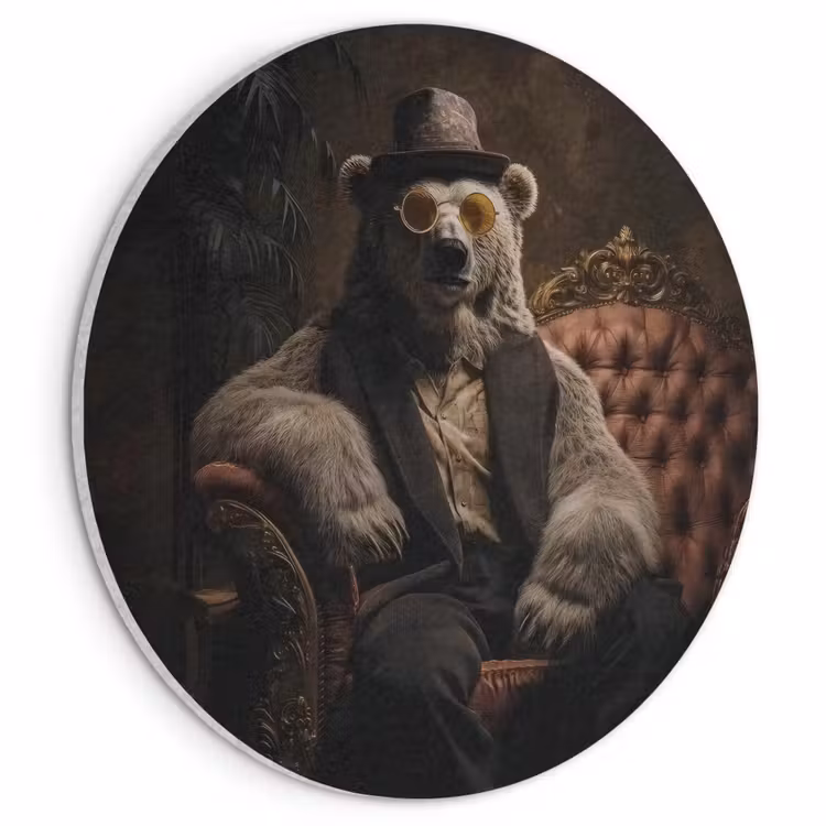 Akoestisch schilderij rond - Ijsbeer - Hoed - Bril - Stoel — 1
