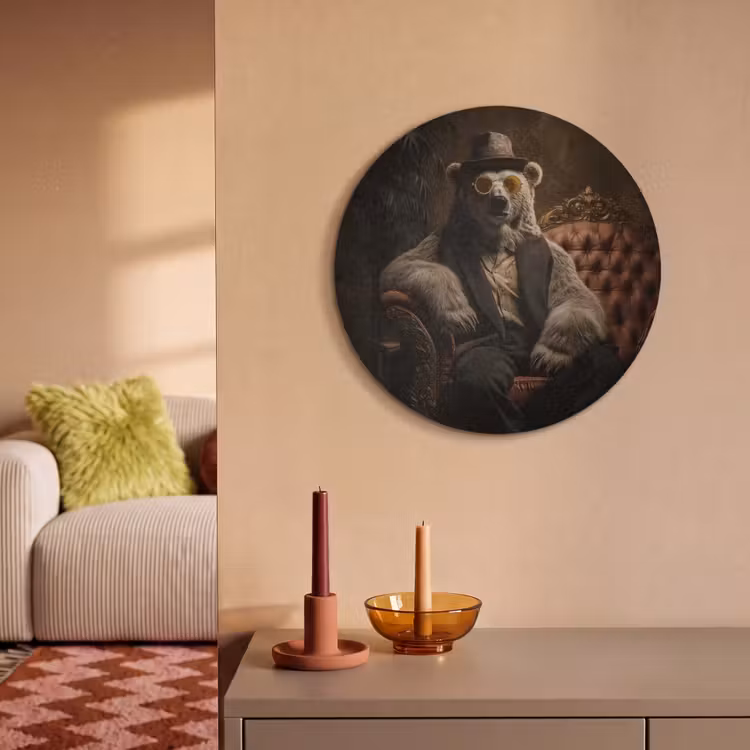 Akoestisch schilderij rond - Ijsbeer - Hoed - Bril - Stoel — 3