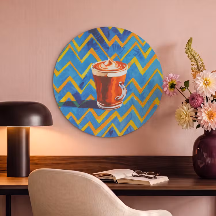 Akoestisch schilderij rond - Mok - Koffie - Zigzag - Slagroom — 2