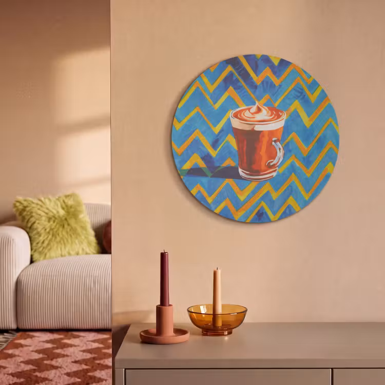 Akoestisch schilderij rond - Mok - Koffie - Zigzag - Slagroom — 3